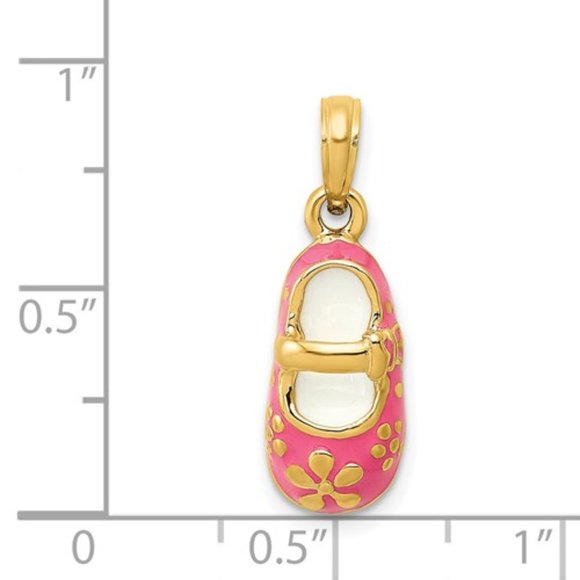 14k Pink Enameled 3D Baby Mary Jane Shoe Pendant - Picture 4 of 4